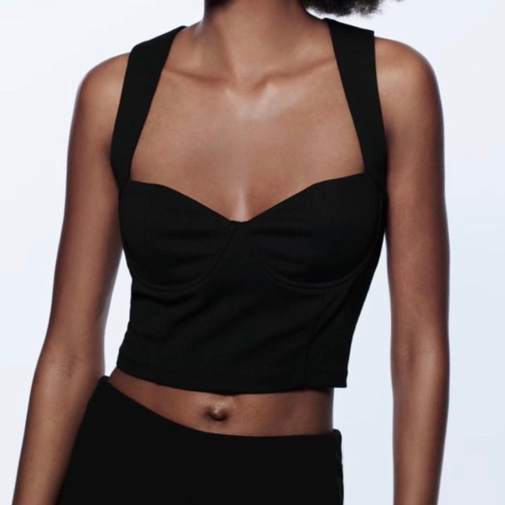 Zara Black Structured Cropped Bustier Tank